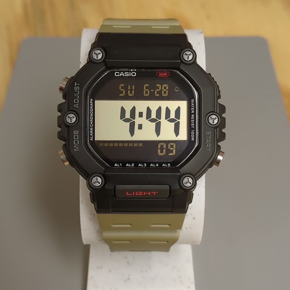 Casio AE-1600H Partial Negative Display, Red LED, Black Case, Tan Strap