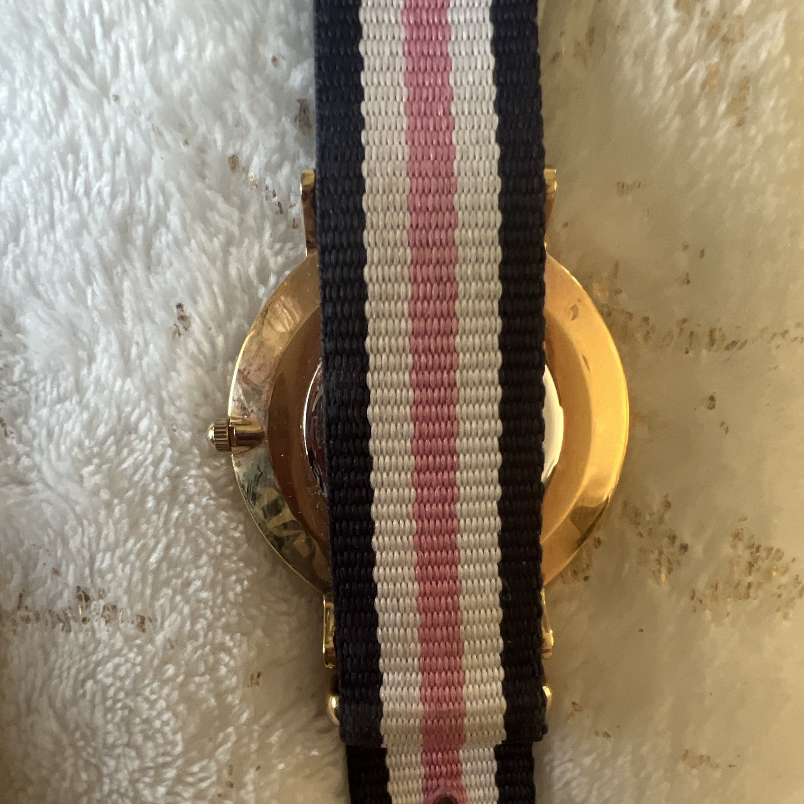 Daniel Wellington 40mm Quartz White Dial Gold SS Nylon Strap Blue/White/Pink