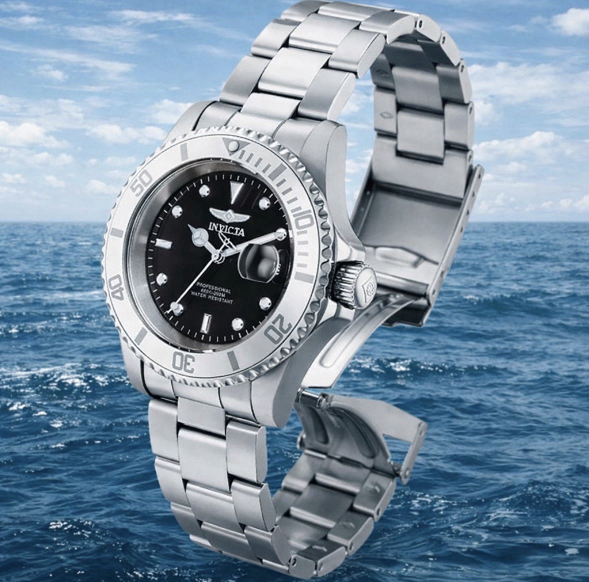 Invicta Men’s Watch Pro Diver Japan Quartz Black Dial Stainless Steel 34022 NIB