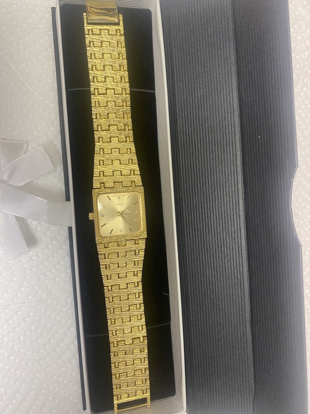 Luxury Quartz Gold plated Rectangle Dress Watch Diamond Accents