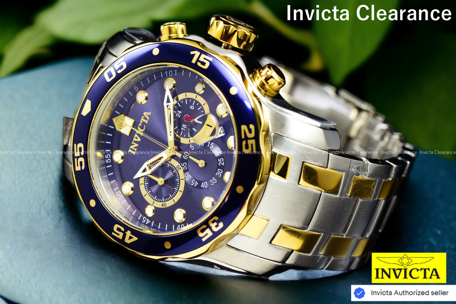 Invicta Men’s Pro Diver Scuba 0077 Quartz Blue Dial Gold Steel Bracelet Watch