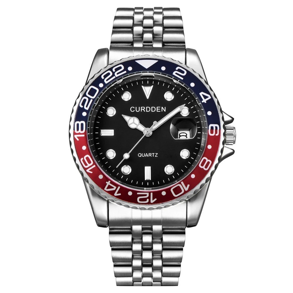 Men’s Green Dial Quartz Wristwatch Stainless Steel Band Casual Fashion
