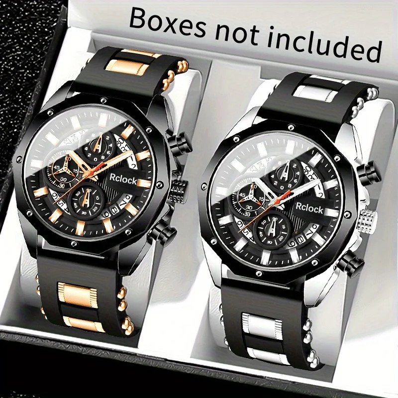 Men’s Quartz Sports Watch – 2-Piece Silicone Strap with Calendar Display