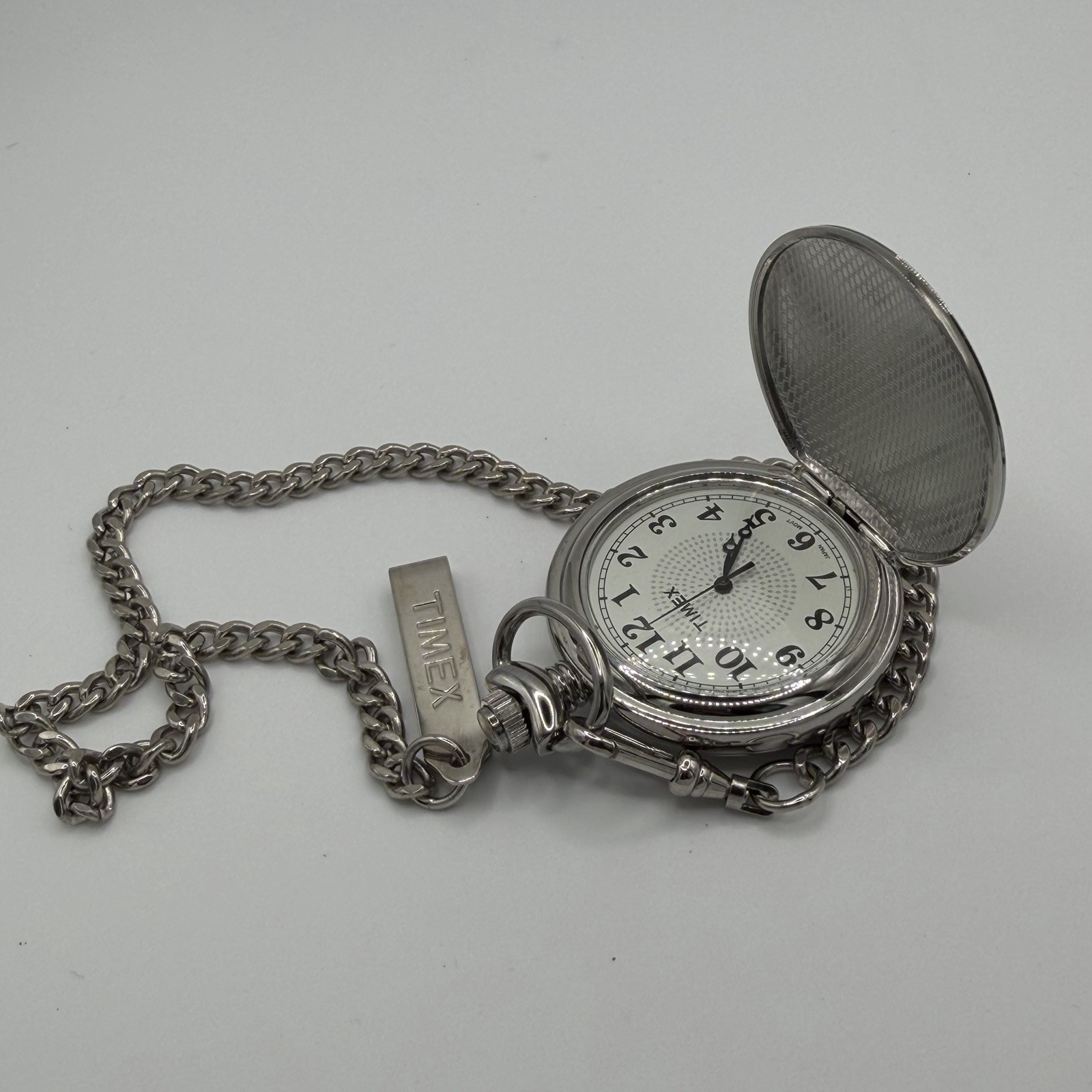 Timex Silver Tone Pocket Watch Working Condition Please Read