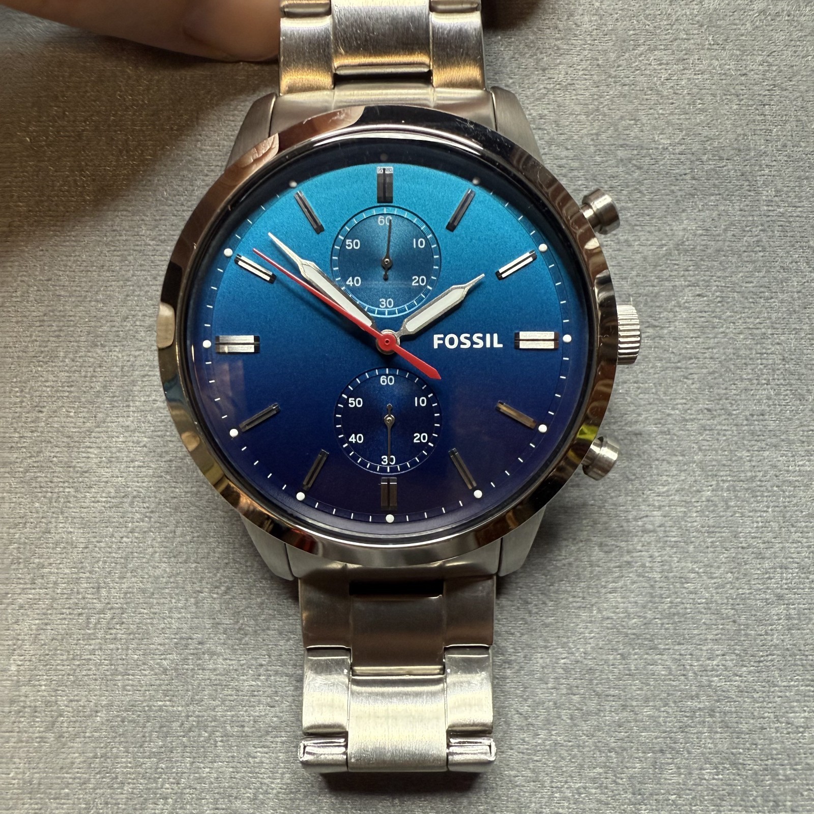 Fossil Watch Townsman Chronograph Silver with Blue Dial-FS5434