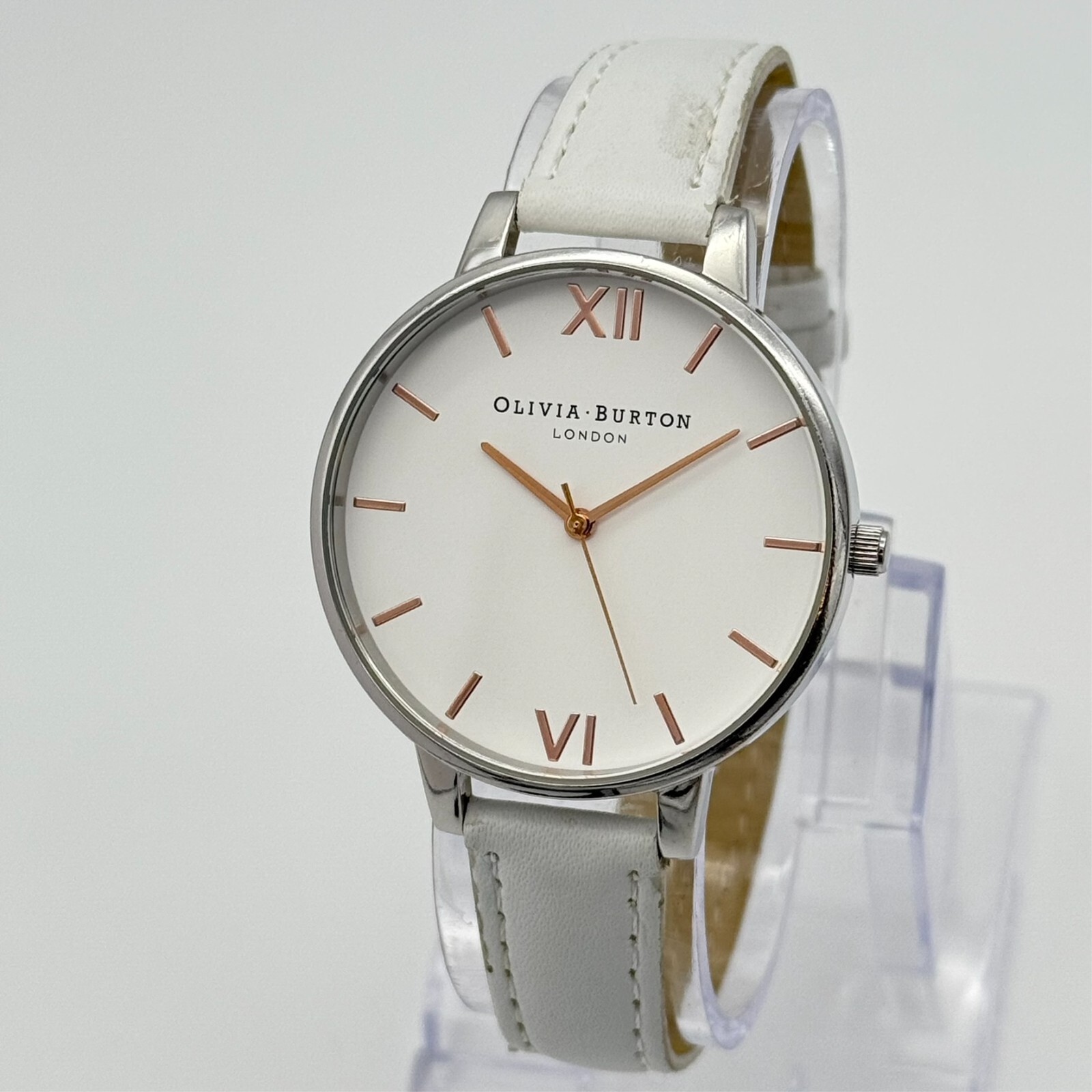 Women’s OLIVIA BURTON London Silver Tone Classic Watch, White Leather 38mm OBO42
