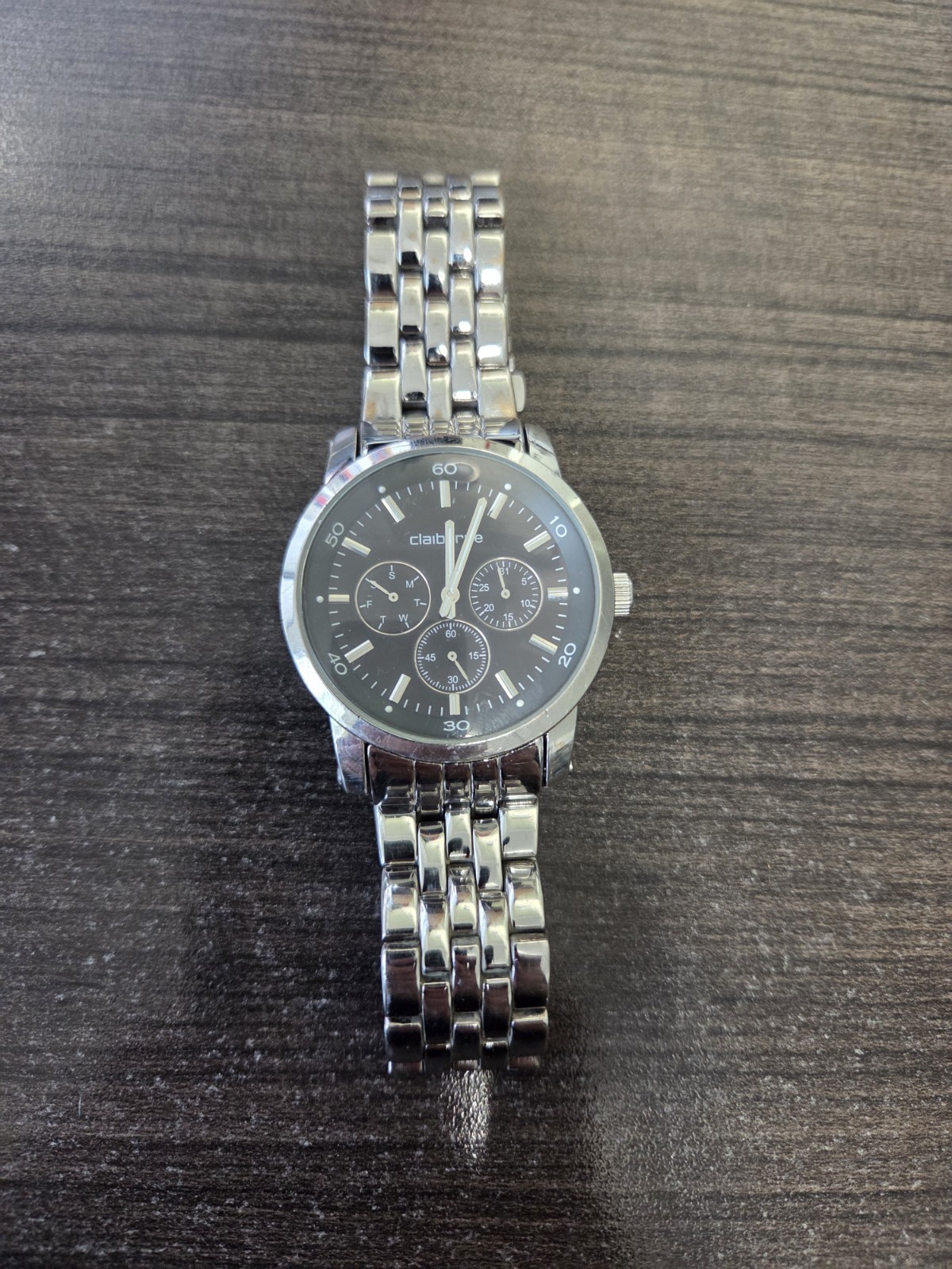 Claiborne Men’s Chronograph Watch Black Dial New Battery