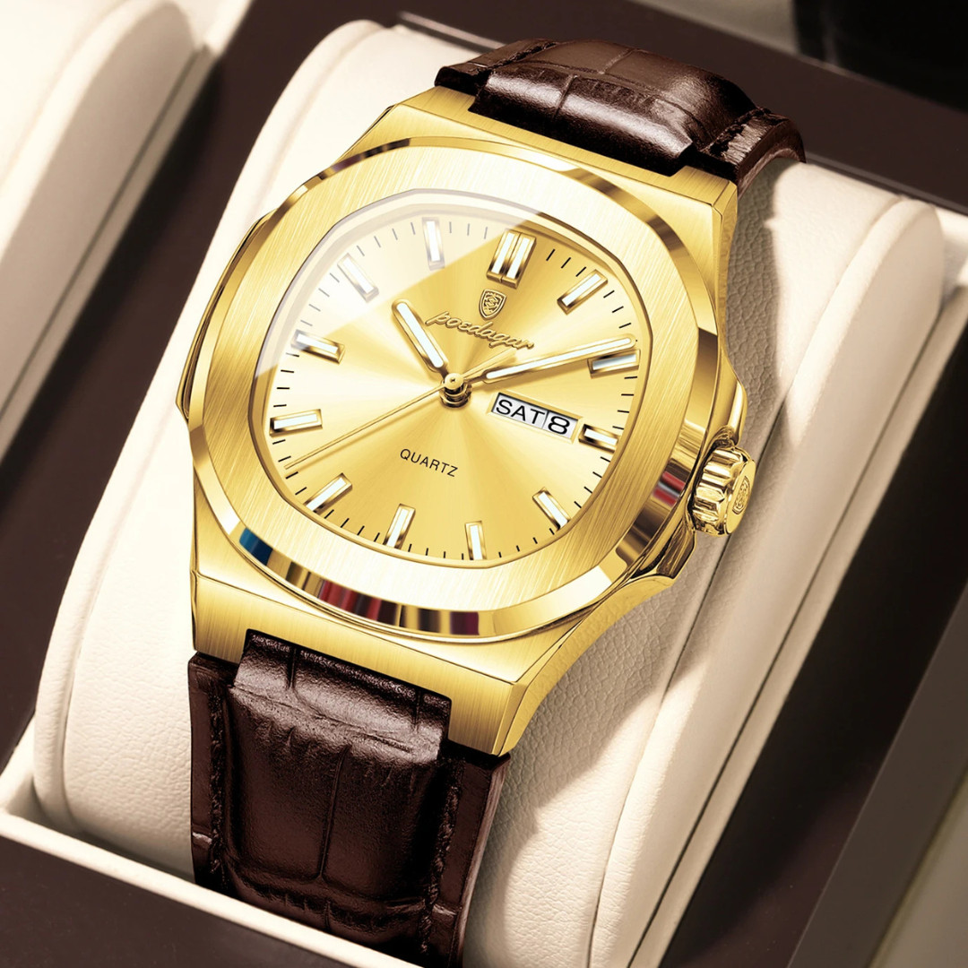 Poedagar Luxury Square Men Leather Watch Date Waterproof Luminous Wristwatch