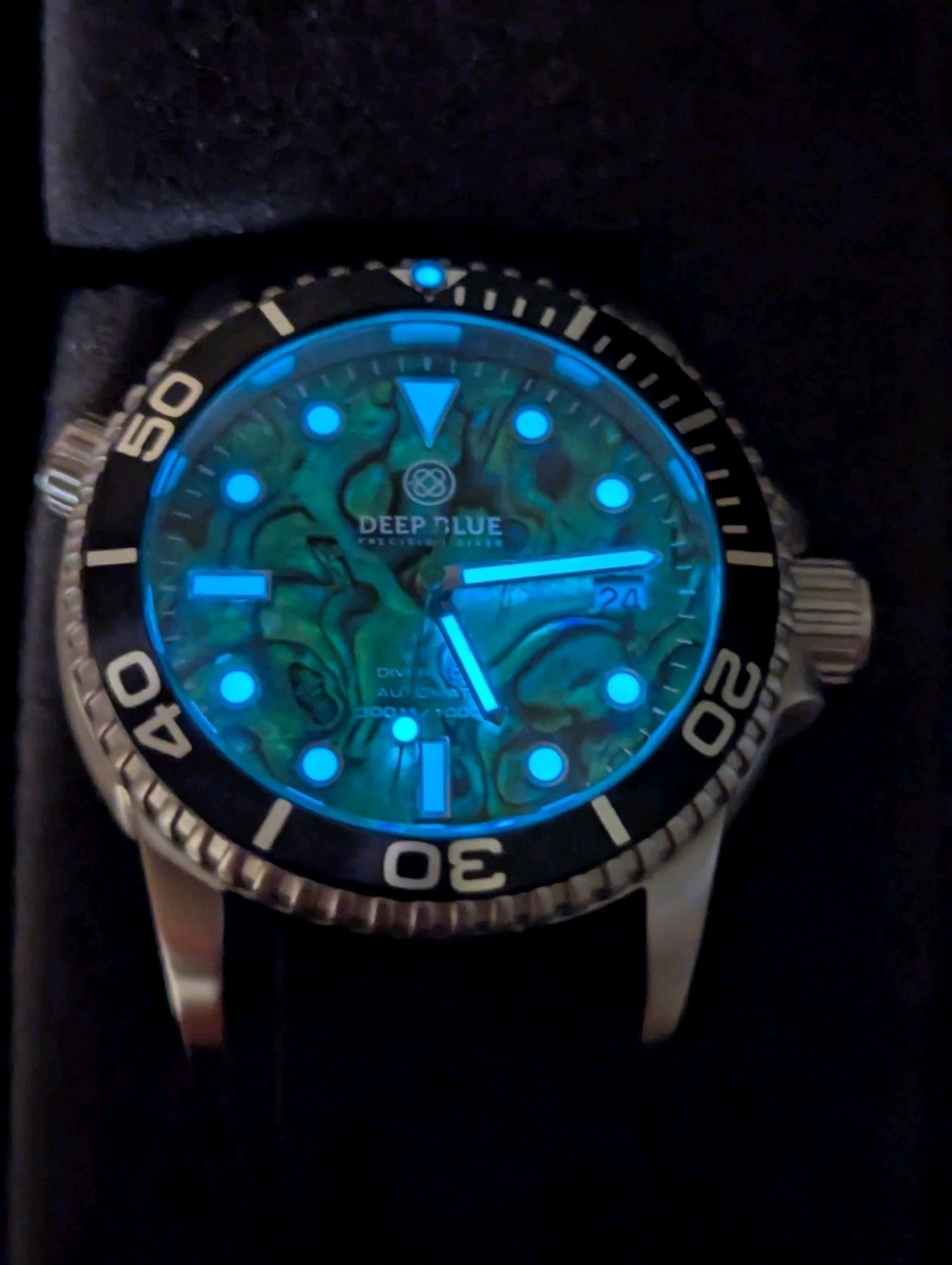 DEEP BLUE 40 MM DIVER 1000 AUTOMATIC BLACK CERAMIC BEZEL – GREEN ABALONE