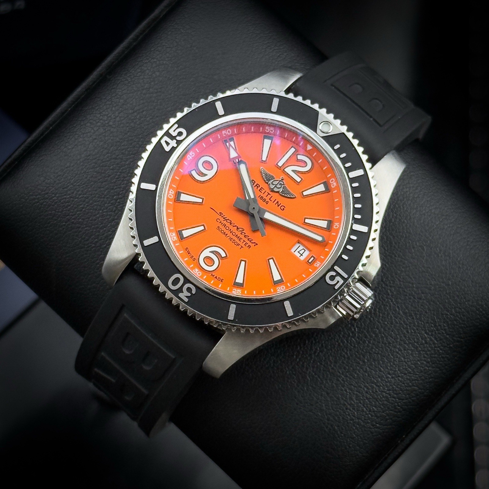 Breitling Superocean Automatic 42mm A17366 Orange Dial Rubber Strap Full Set
