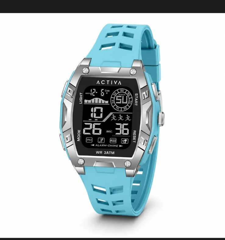 Activa Sport Digital Quartz Alarm Chime Backlight 50mm Blue Strap WR30m