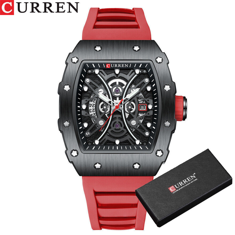 CURREN Men Watch Fashion Sport Wristwatch Hollow Dial Silicone Calendar Watches