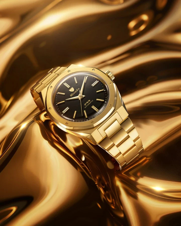 Nivada Grenchen F77 Gold MK2 38mm Onyx Dial Automatic Watch – New