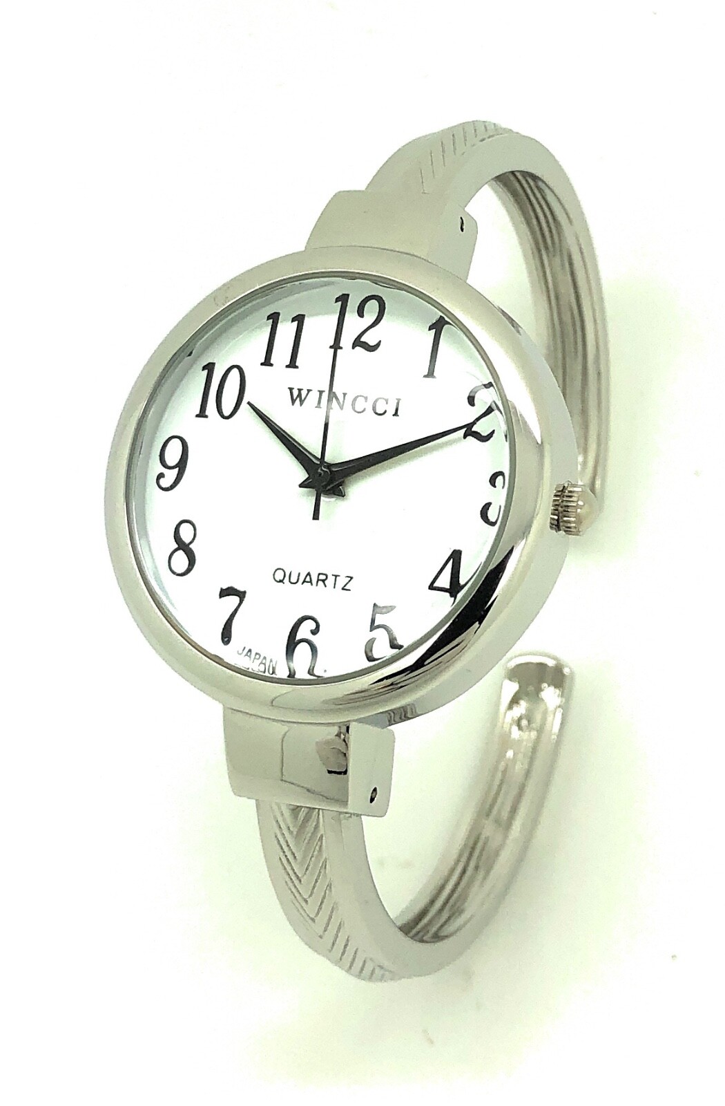 Wincci Ladies Big Numbers Skinny Metal Bangle Cuff Fashion Watch White Dial