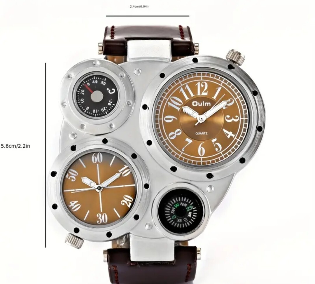 Compass Quartz Watch Two Time Zones