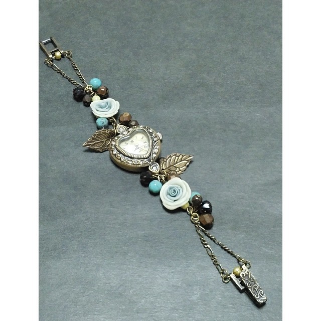 Antique Style Blue Rose and Beads Watch
