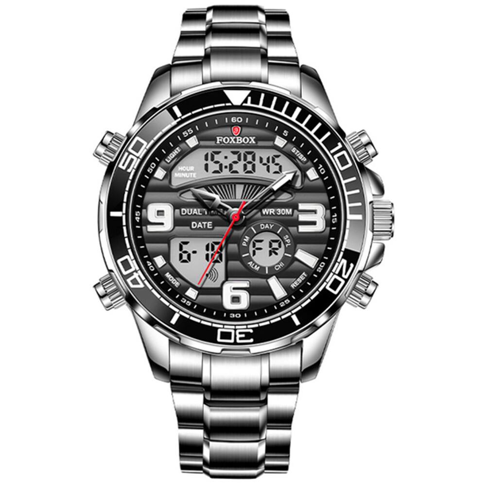 LIGE FOXBOX Digital Men Watches Male Steel Wristwatch Big Dial LED Quartz Watch