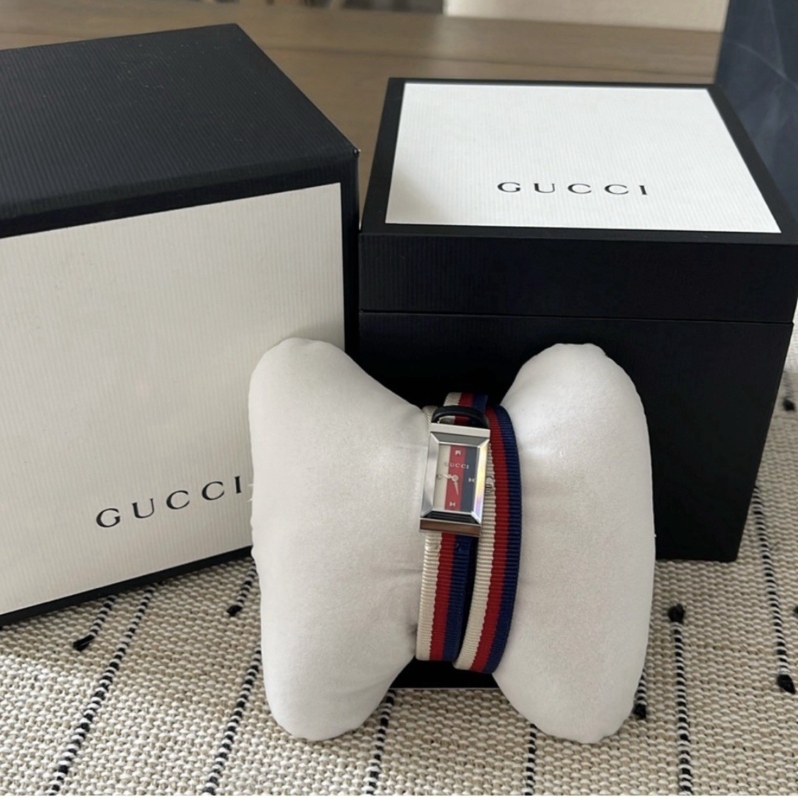 Gucci Stainless Steel Nylon 14mm Web G-Frame Double Wrap Watch