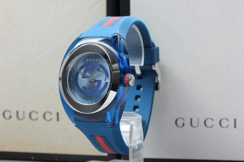 Functional GUCCI Sync YA137104A 137.1 blue date bracelet original box manual qua