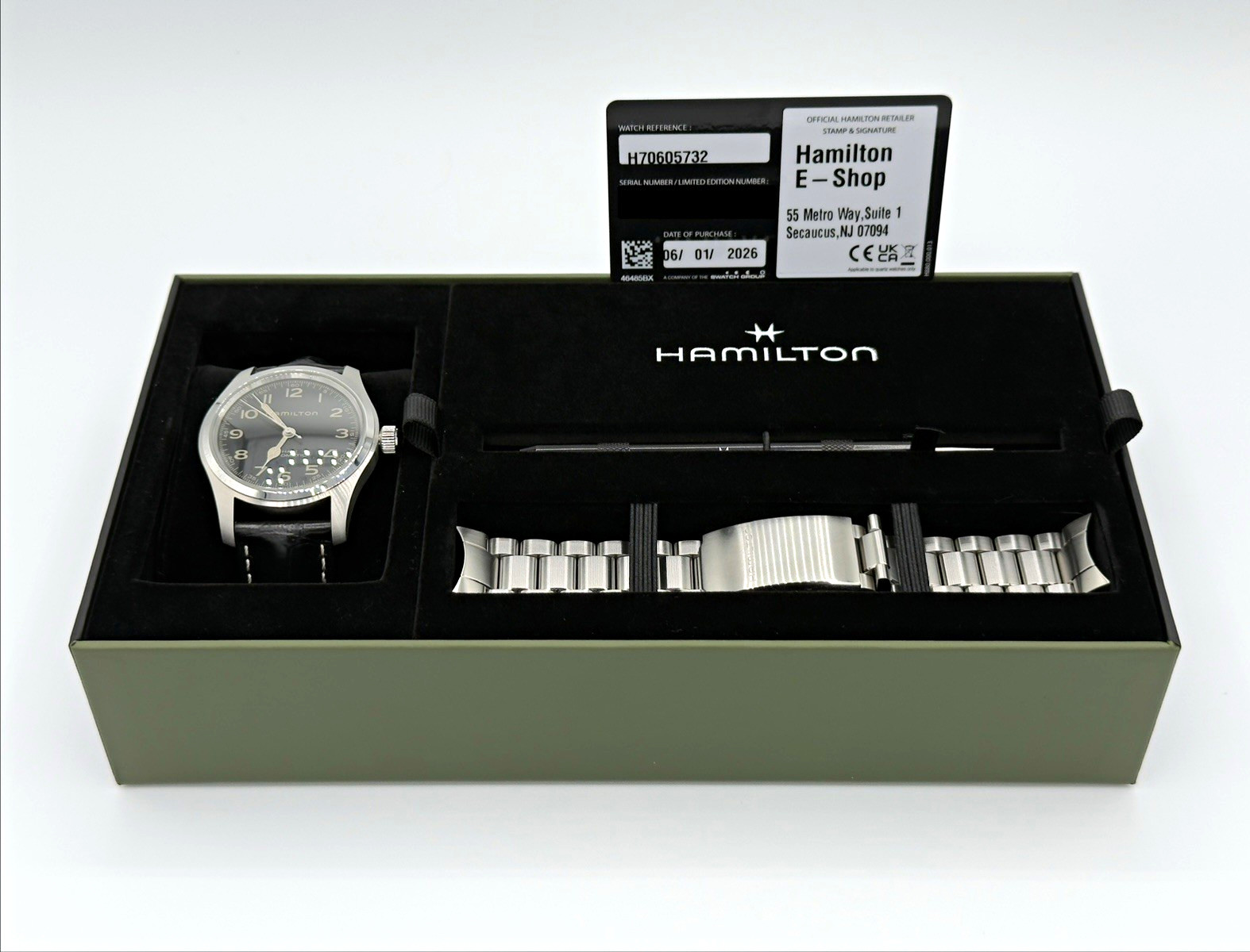 Hamilton Khaki Field Murph 42mm Black Dial Auto Watch Bundle, Box/Papers
