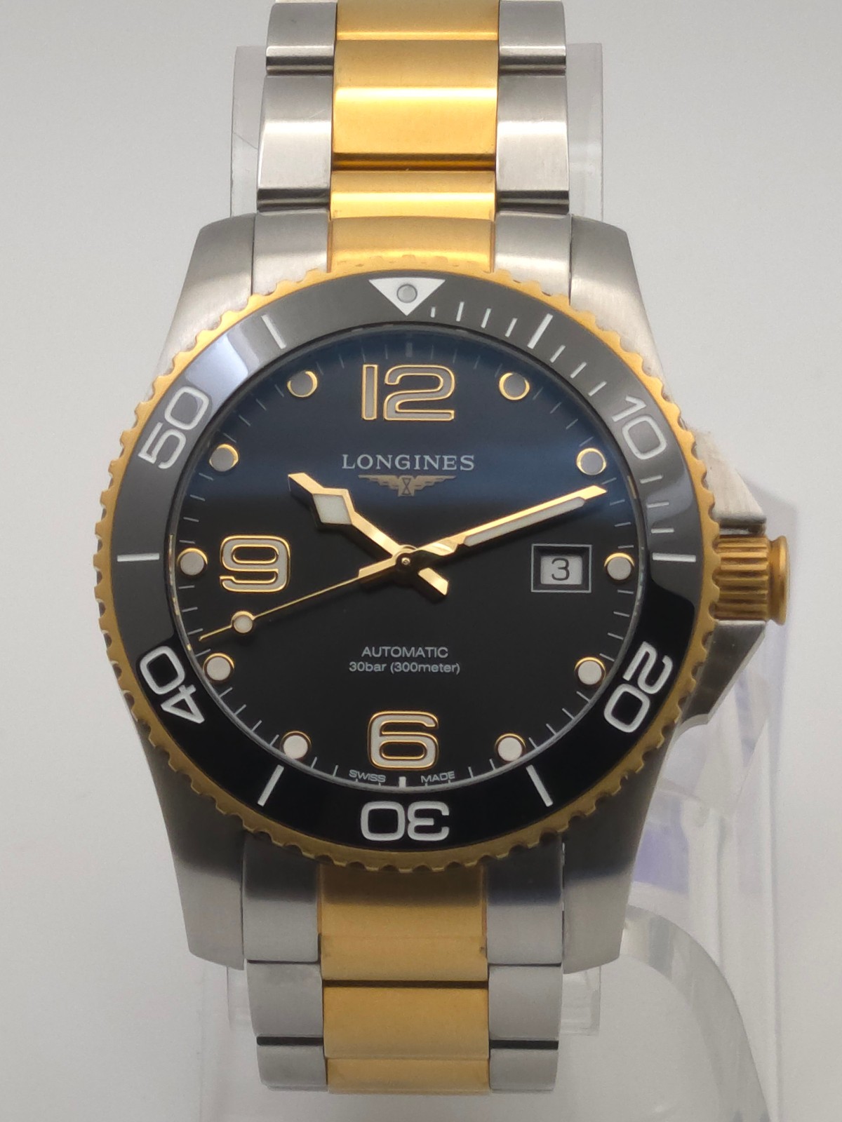 Longines HydroConquest 41mm Two‑Tone L3.781.3.56.7 Black Dial Ceramic Bezel Box