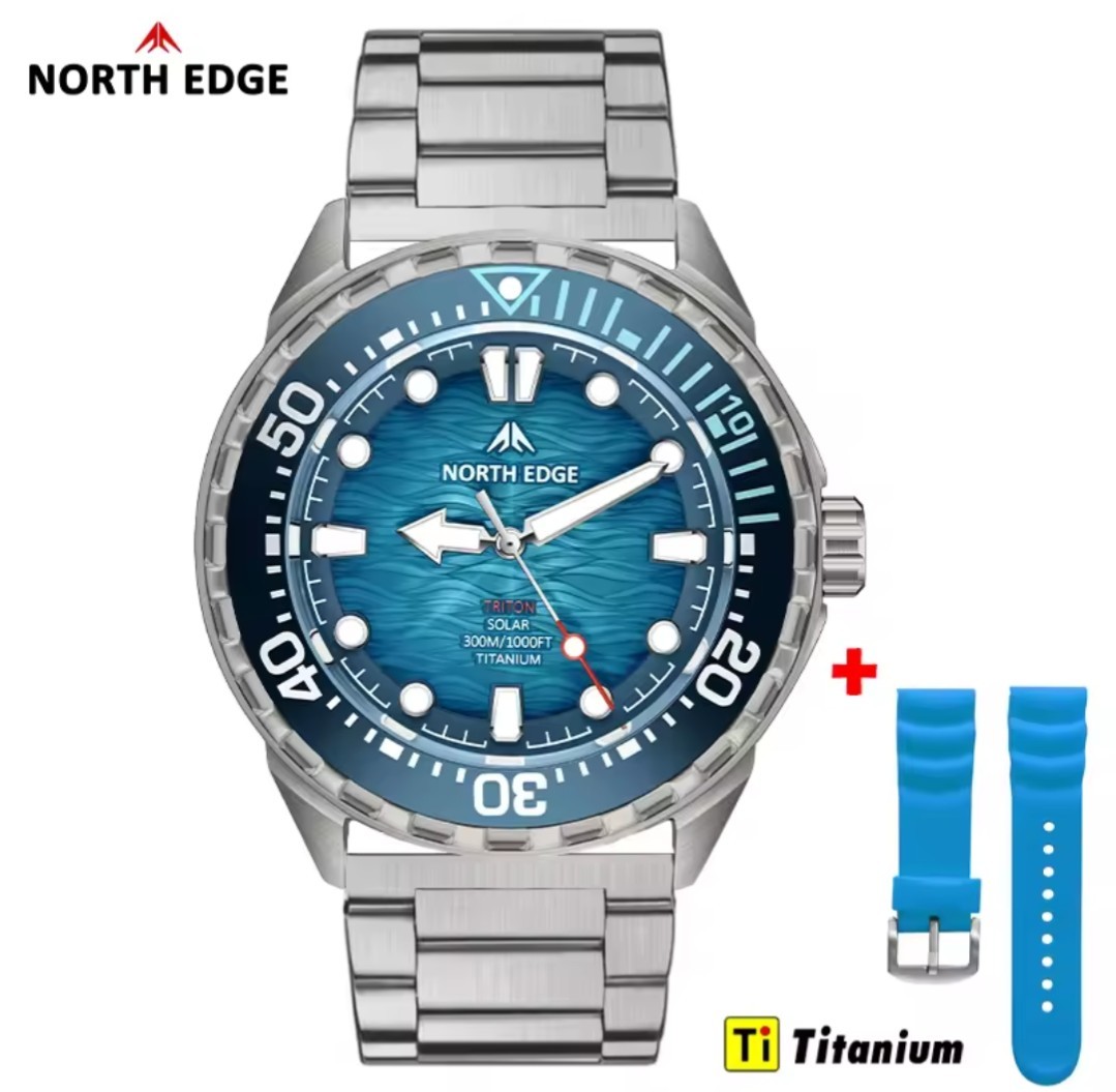 NORTH EDGE TRITON-TI Titanium Stainless Solar-Powered Diving Watch Luxury Quartz