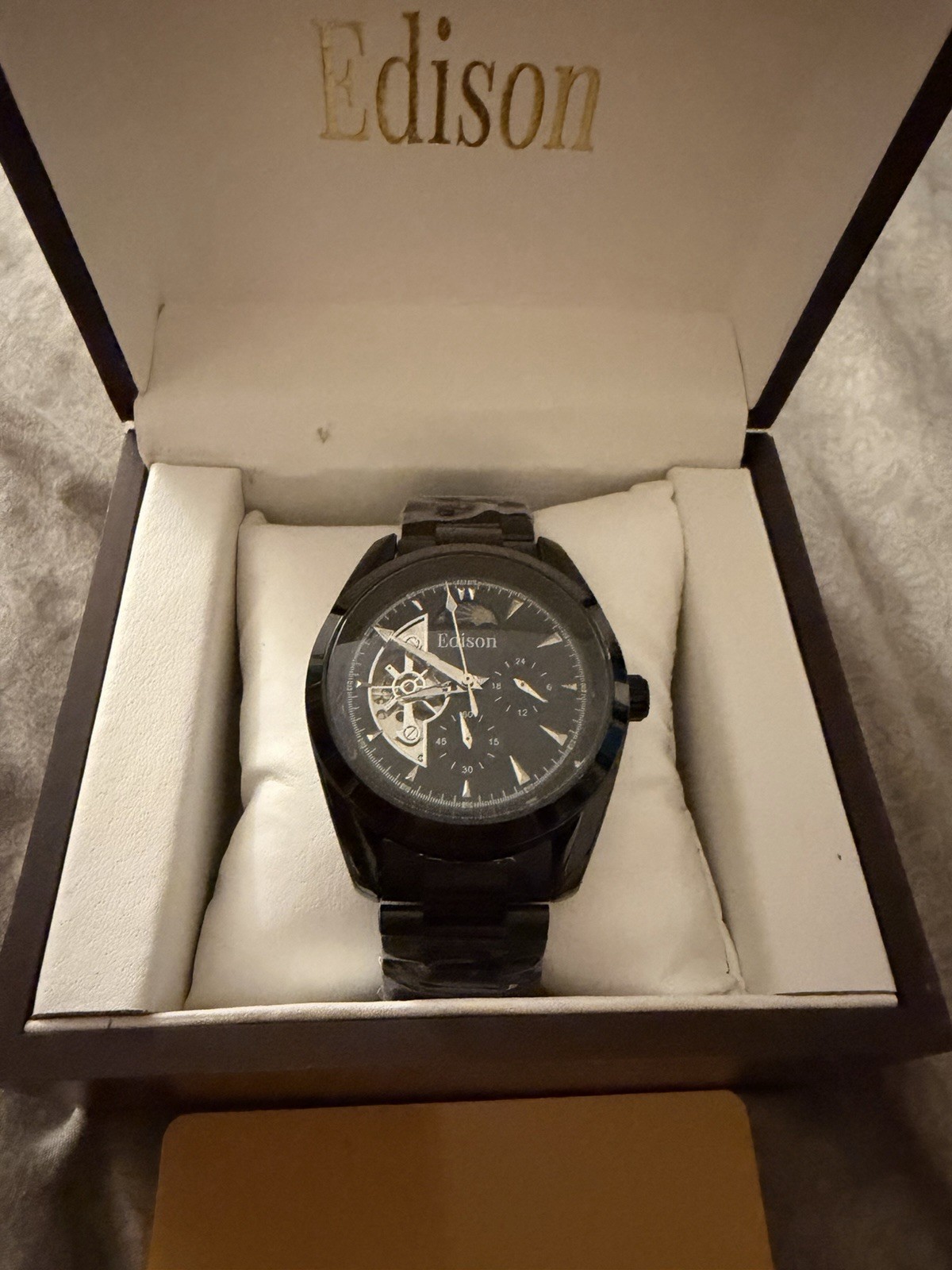 Edison Automatic Skeleton Mechanical Black Stainless Bracelet 40-43mm
