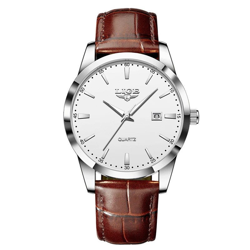 LIGE Men’s Quartz Watch Leather Strap Sport Casual Waterproof Luminous