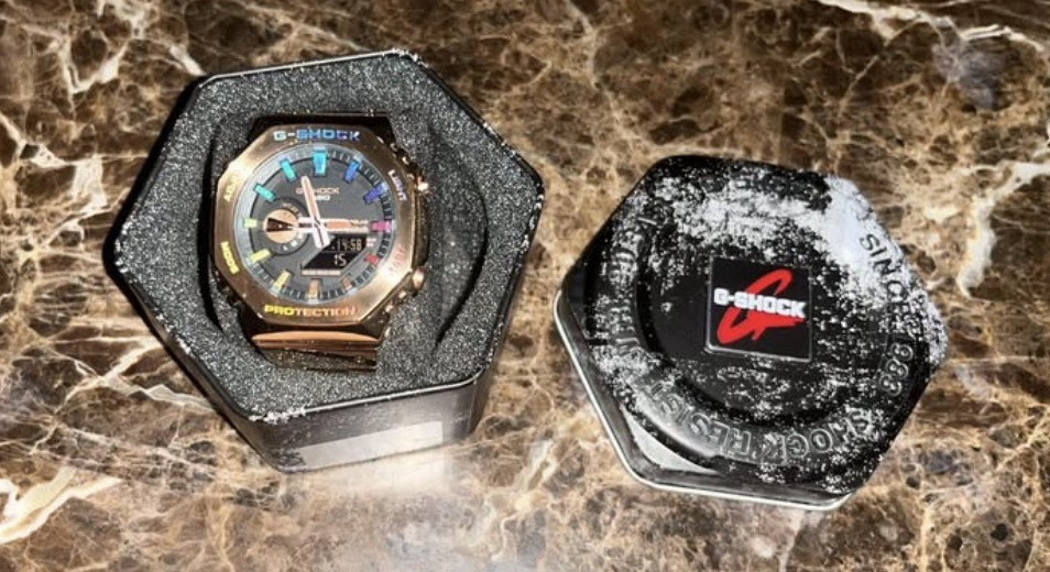 Casio G-SHOCK rose gold, all metal rainbow face SOLAR