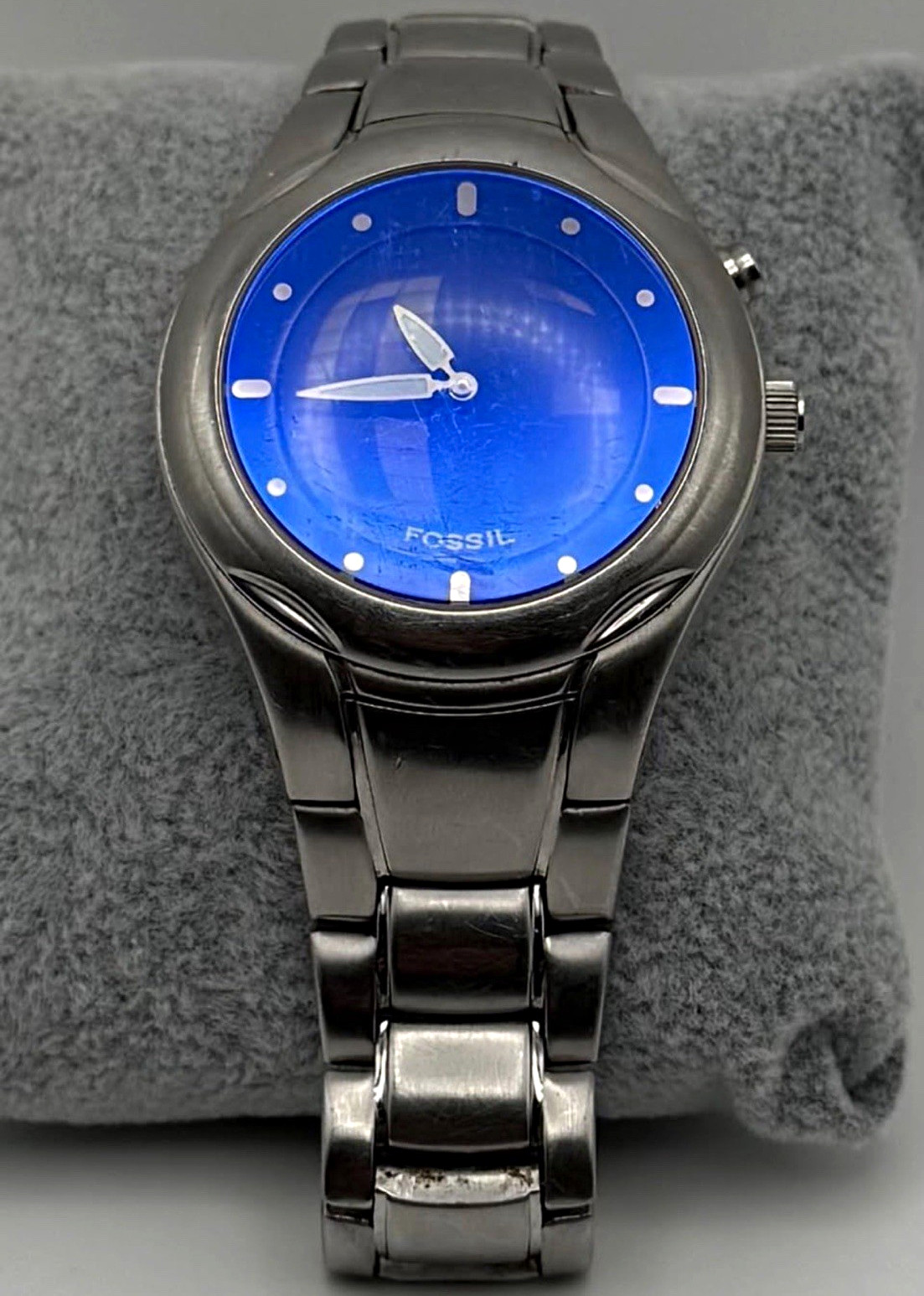 Fossil Big Tic Wristwatch Blue Dial 12-Hour Stick/Dot SS Silver Bracelet