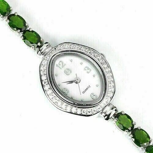 Silver Watch Chrome Diopside Genuine Natutal Gems Solid Sterling 19cm 7.5 Inch