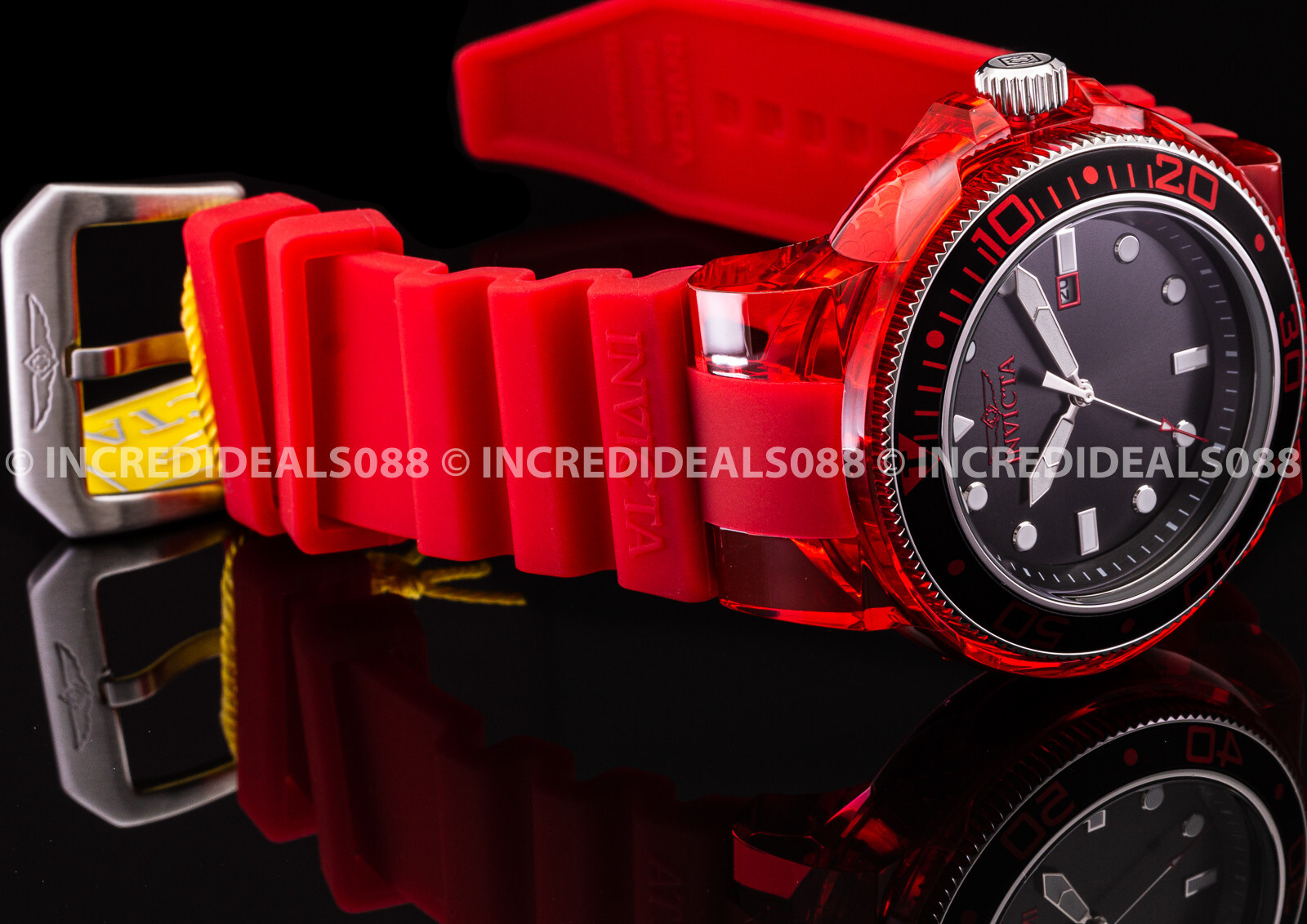 Invicta GRAND PRO DIVER ANATOMIC Red Silver Black SS Stylish Bold Mens Watch