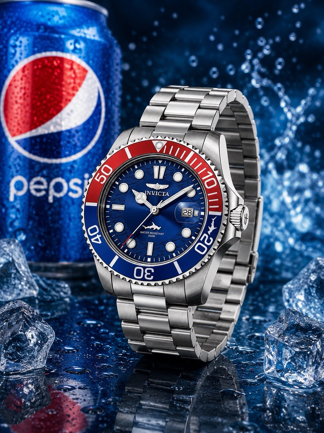 Invicta Pepsi Pro Diver 50831 Master Of The Oceans 42mm Quartz Blue Dial 200M