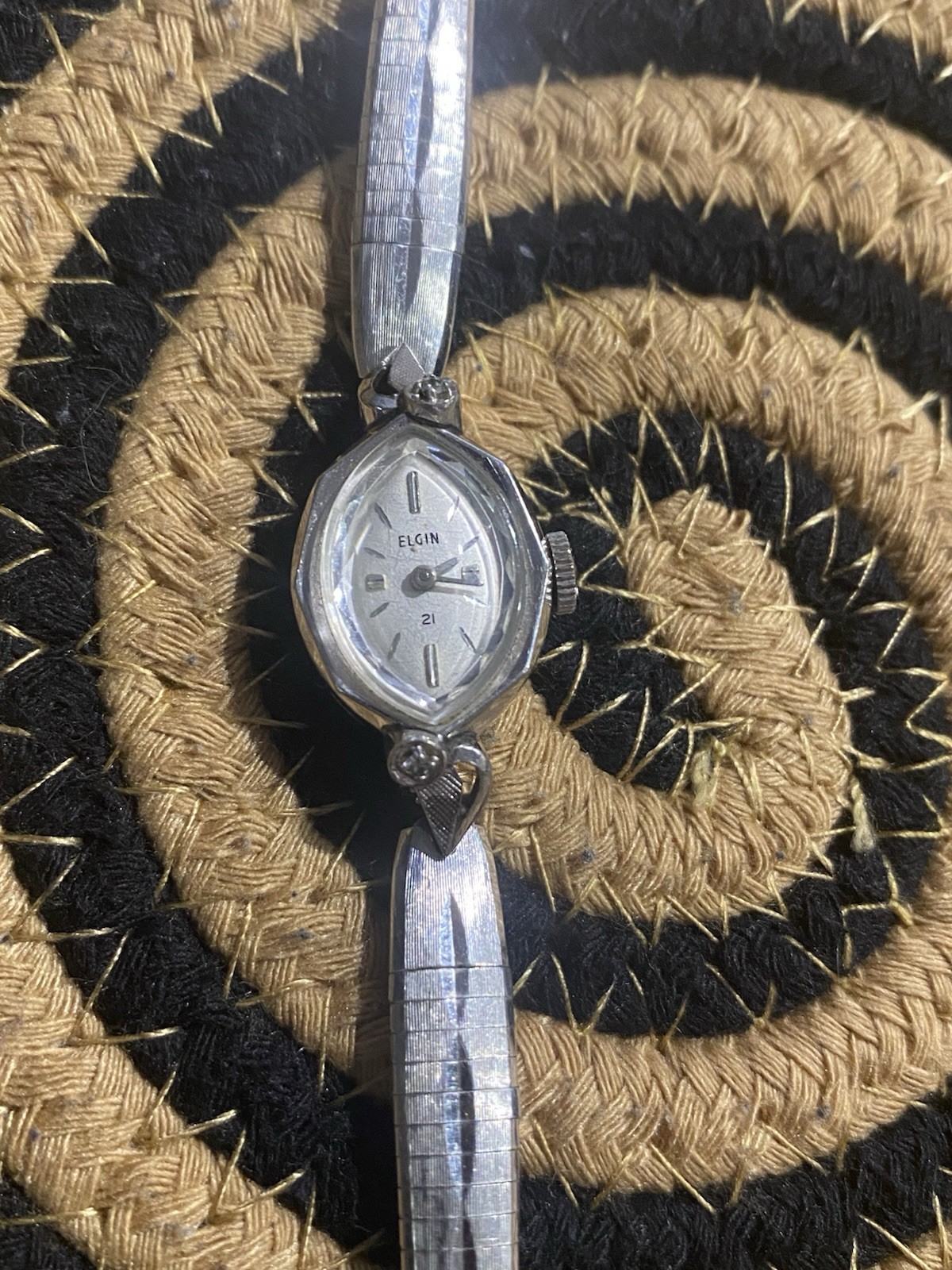 Vintage Antique Elgin Sterling Silver with Diamonds Ladies Watch