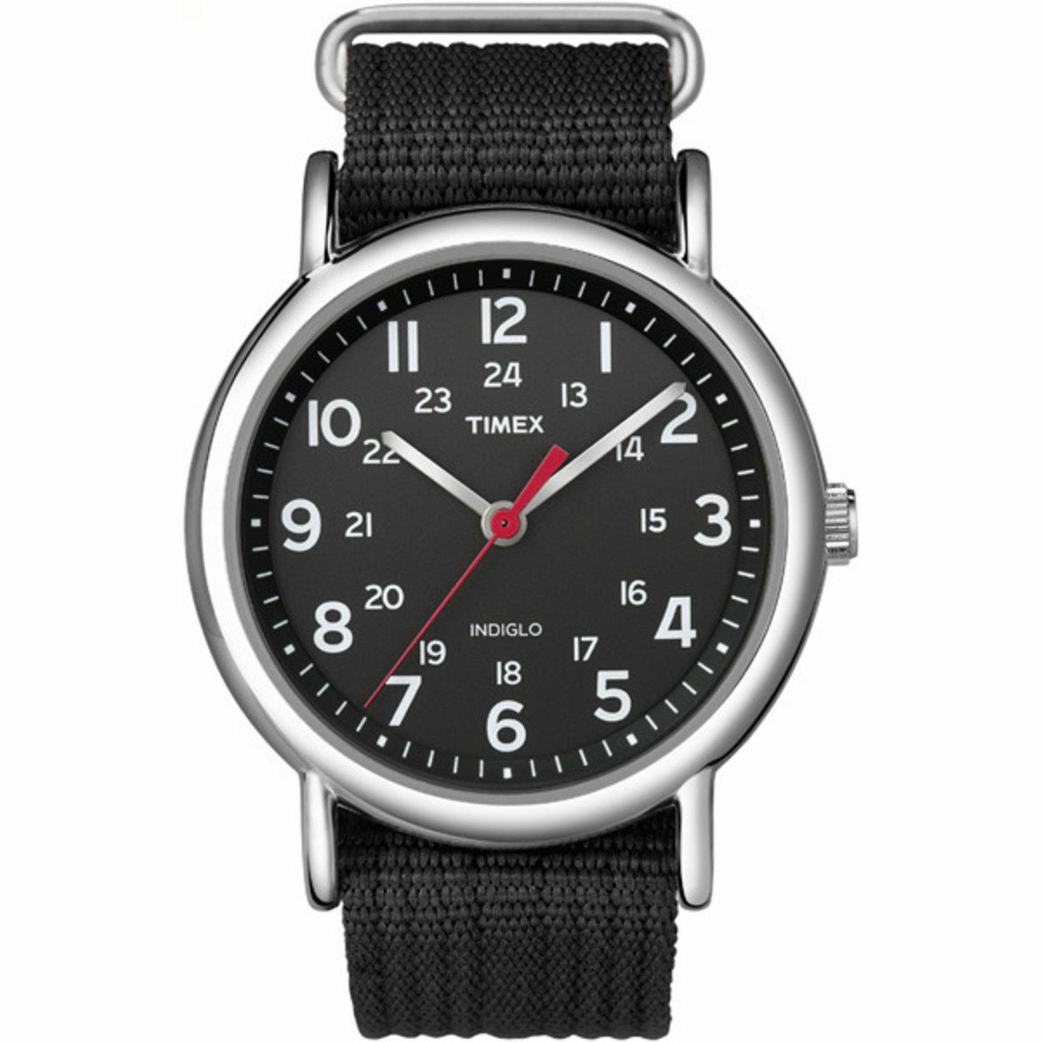 Timex T2N647, Men’s Weekender Black Fabric Watch, Indiglo, 38MM Case, NEW