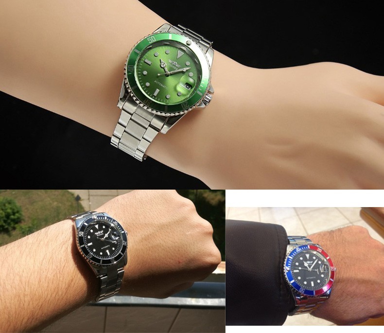 Winner Automatic Mechanical Men’s Skeleton Back Wrist Watch Date Stainless Steel