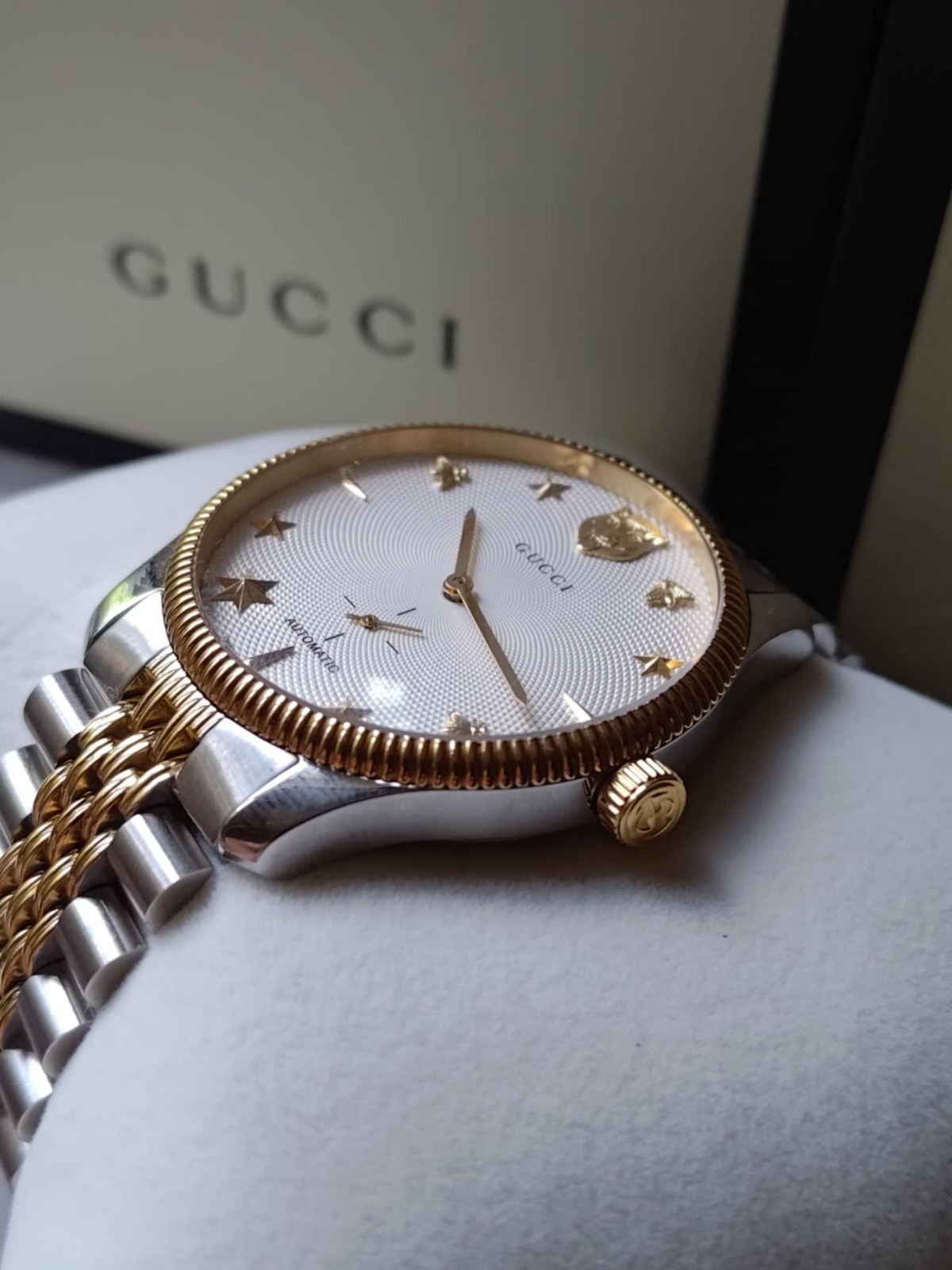 Gucci G-Timeless Automatic 40mm Two Tone Silver/Gold Bracelet Watch YA126356