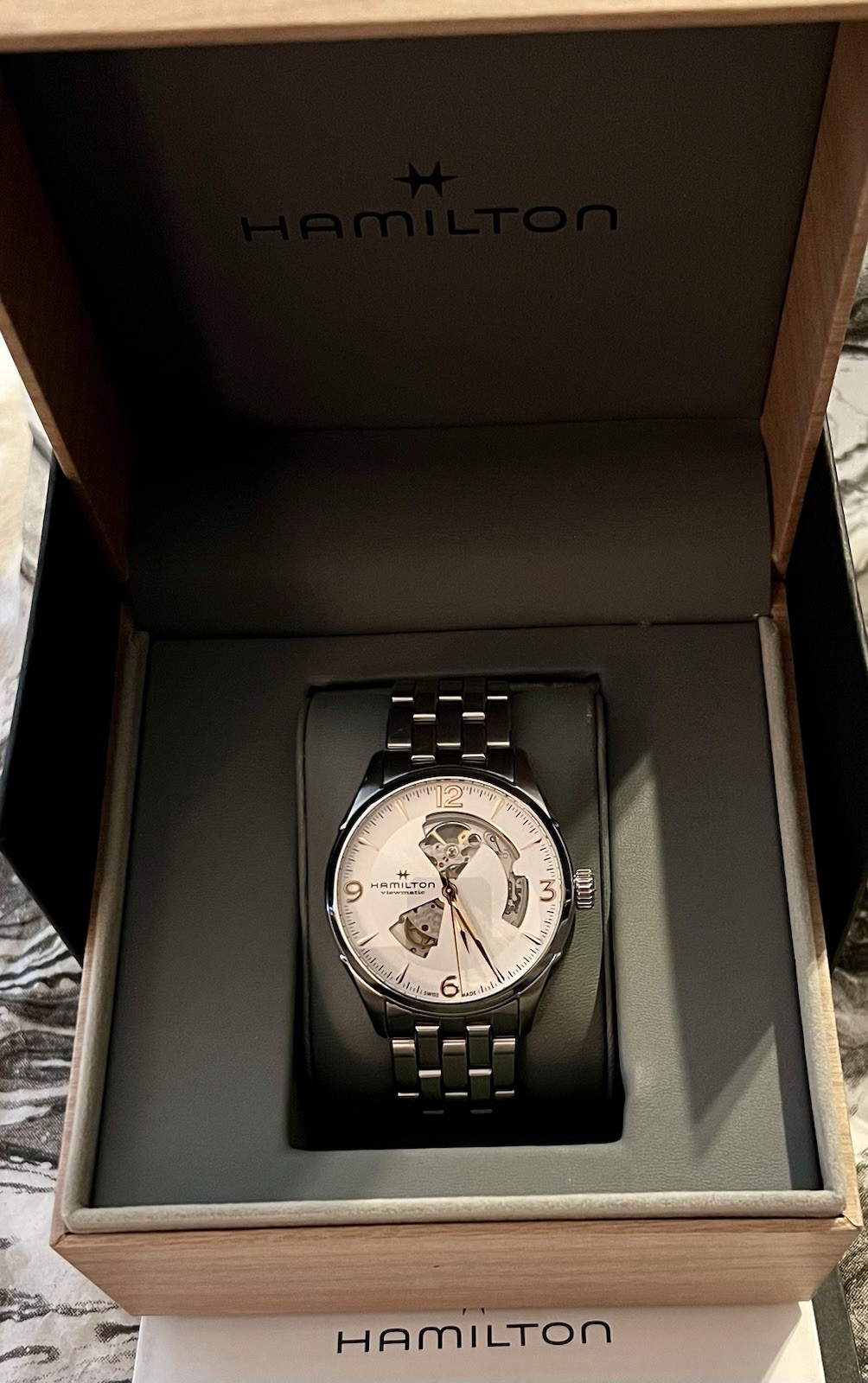 Hamilton Jazzmaster Open Heart Automatic Skeleton Silver Dial Steel 42mm 50m