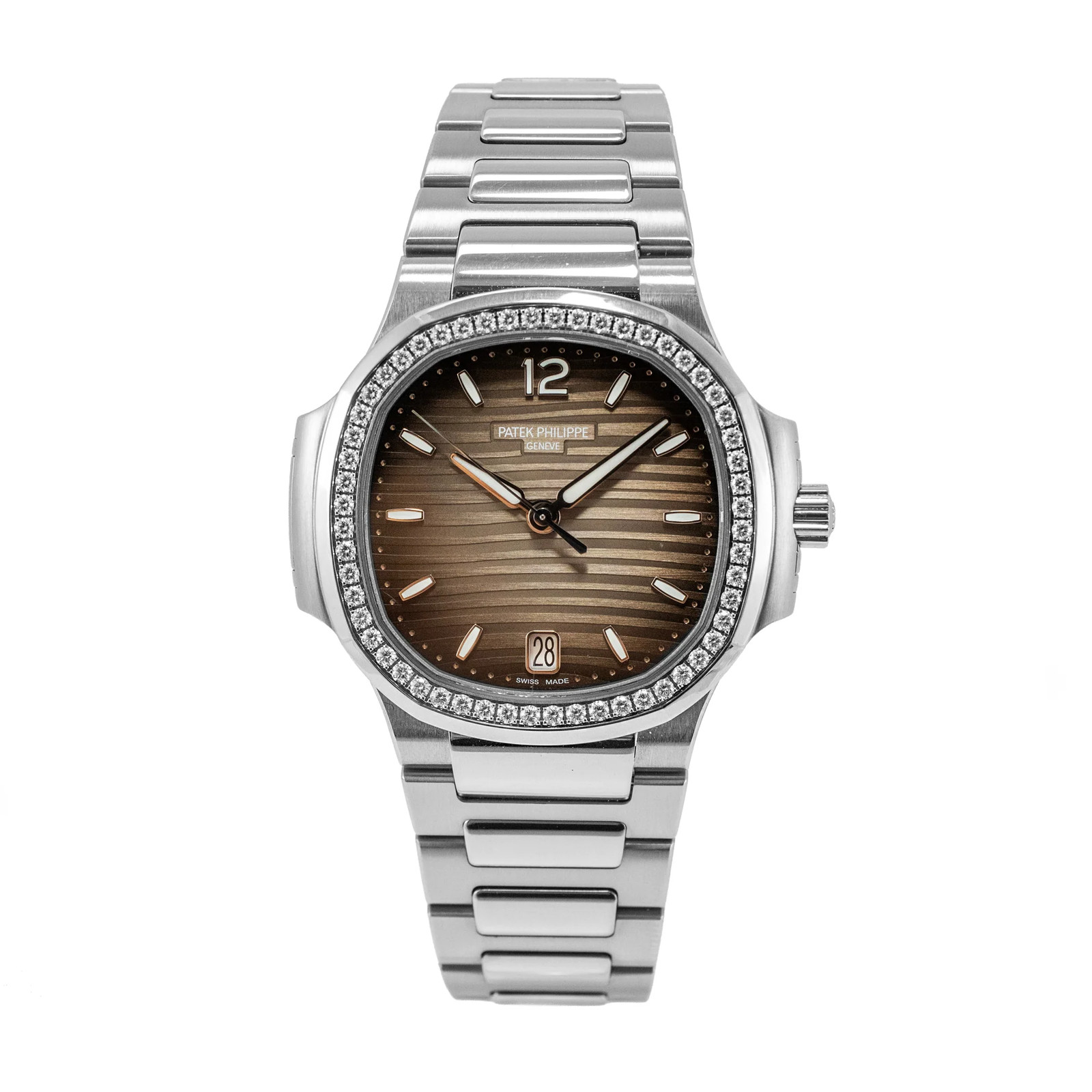 Ladies Patek Philippe Nautilus 35.2mm 7118/1200A-011 Gray Diamond Steel Watch