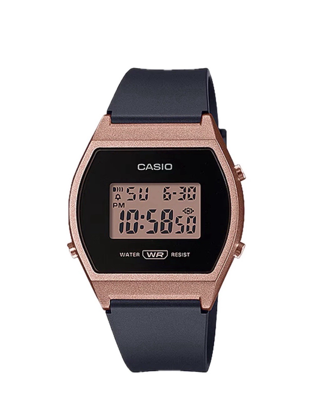 Casio Women’s Digital Watch Rose Gold Black Resin Band Alarm Stopwatch
