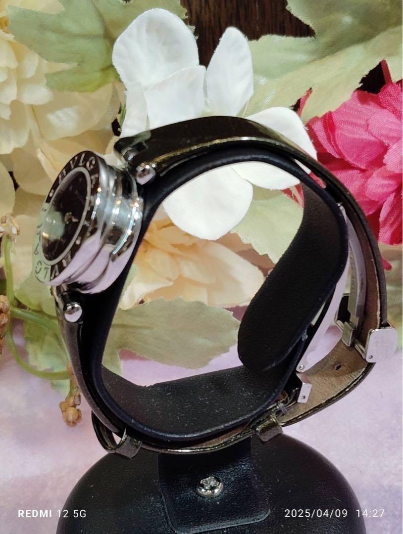 working clean BVLGARI B-zero1 silver color Black leather belt wristwatch