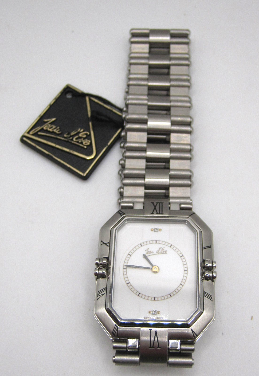 *JEAN D’EVE* UPSIDE DOWN – SWISS MADE -WATCH -WRISTWATCH-STEEL & DIAMOND-new