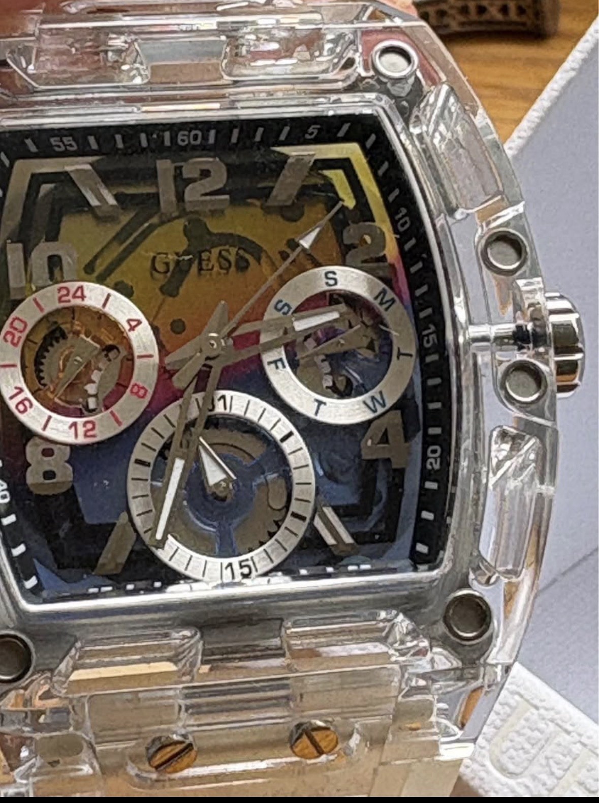 GUESS Phoenix Clear case silicone mans watch new in box