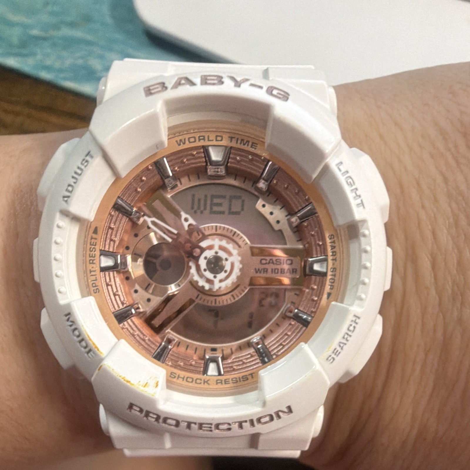 Casio Baby-G Women’s Analog/Digital White Resin Rose Gold Dial WR100m