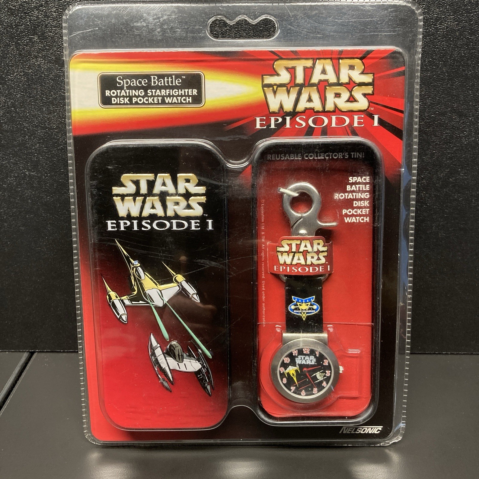 Nelsonic Star Wars Ep 1 Bravo Squadron Spinning Disk Pocket Watch Bag Clip Charm
