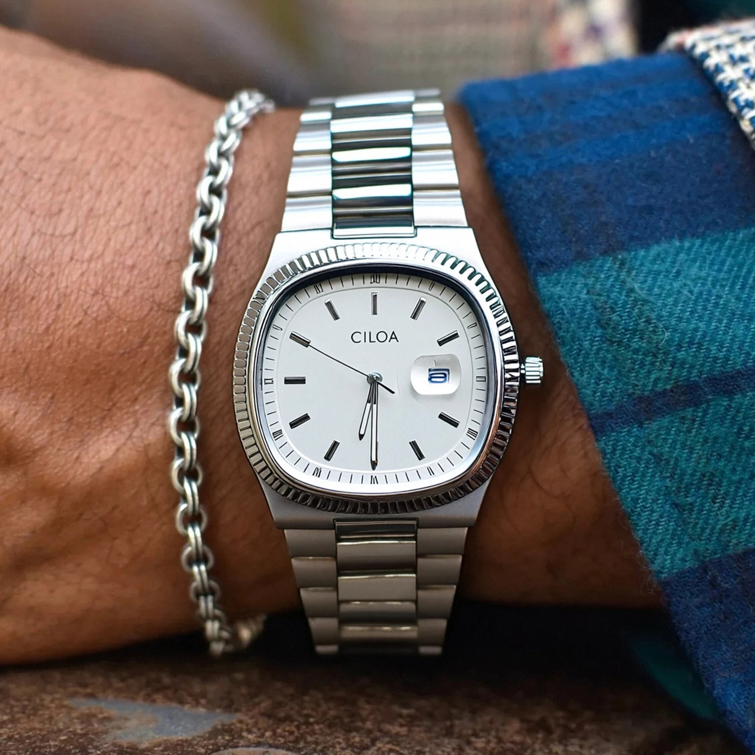 Men Luxury Square Retro Quartz Watch Stainless Steel Waterproof Hardlex Gif