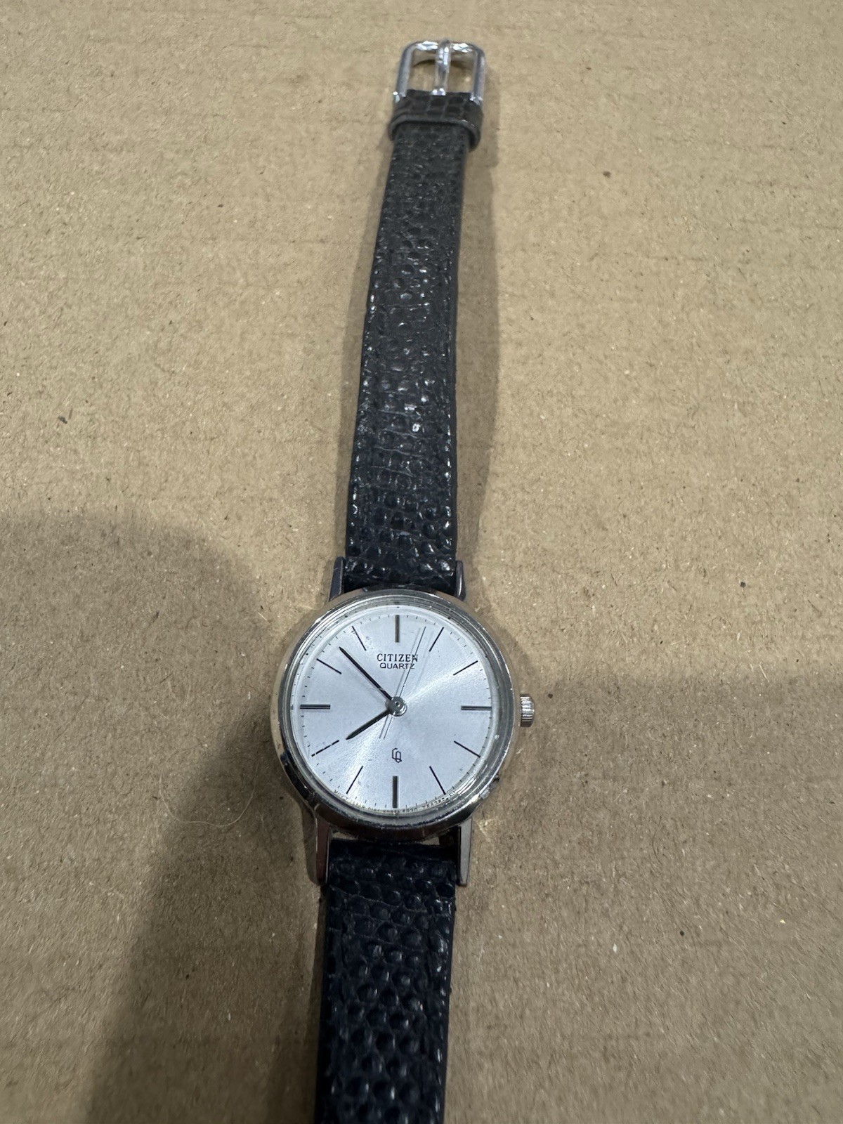 Citizen Quartz Watch Silver Dial Silver Case Black Leather Strap 25mm case