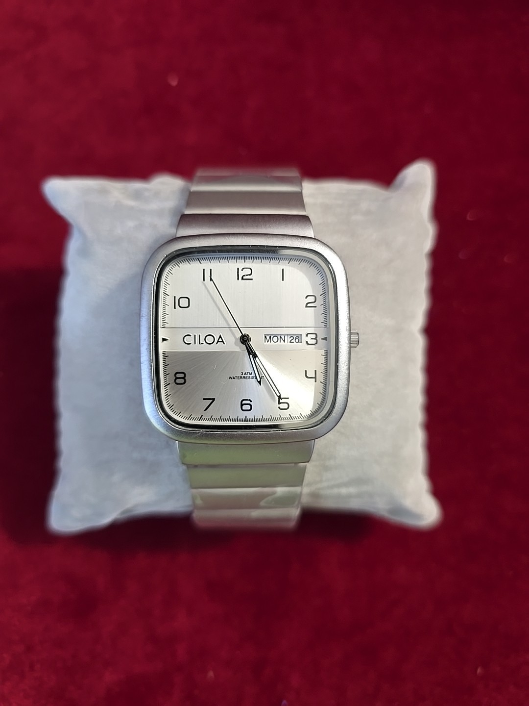 Ciloa Stainless Steel Case, Electronic Drive, Calendar Feature, Pointer Display