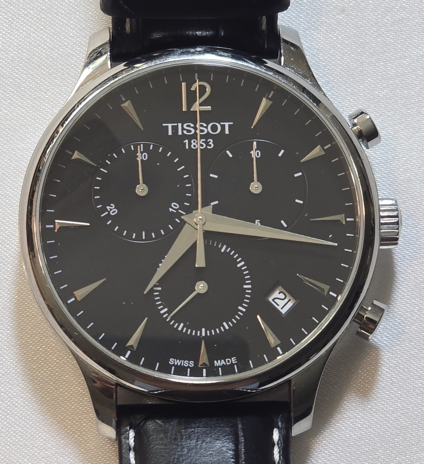 ​Tissot Tradition Chronograph Black Dial Men’s Watch T063617A Swiss Quartz, Good