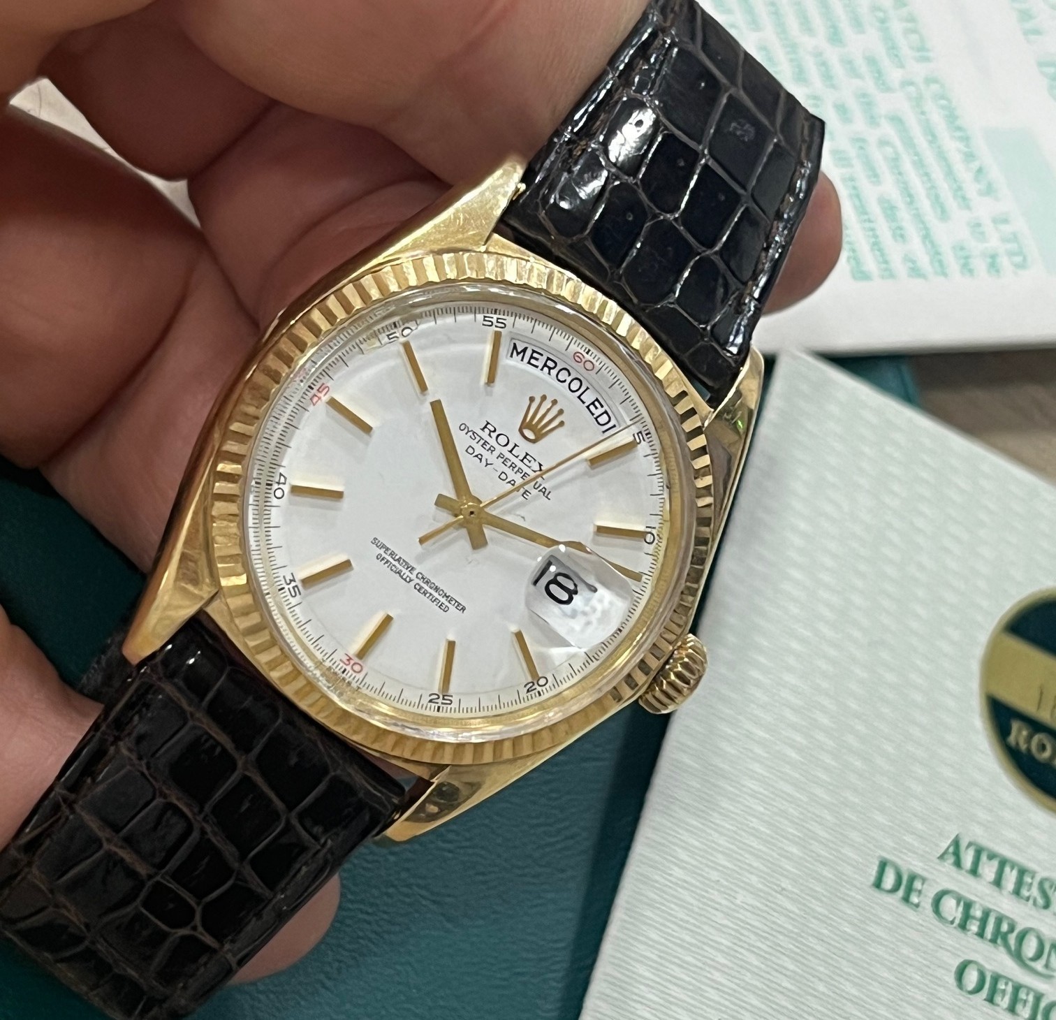 ROLEX DAY-DATE 36mm Ref: 1803 18K YELLOW GOLD UNPOLISHED WATCH WITH PAPERS